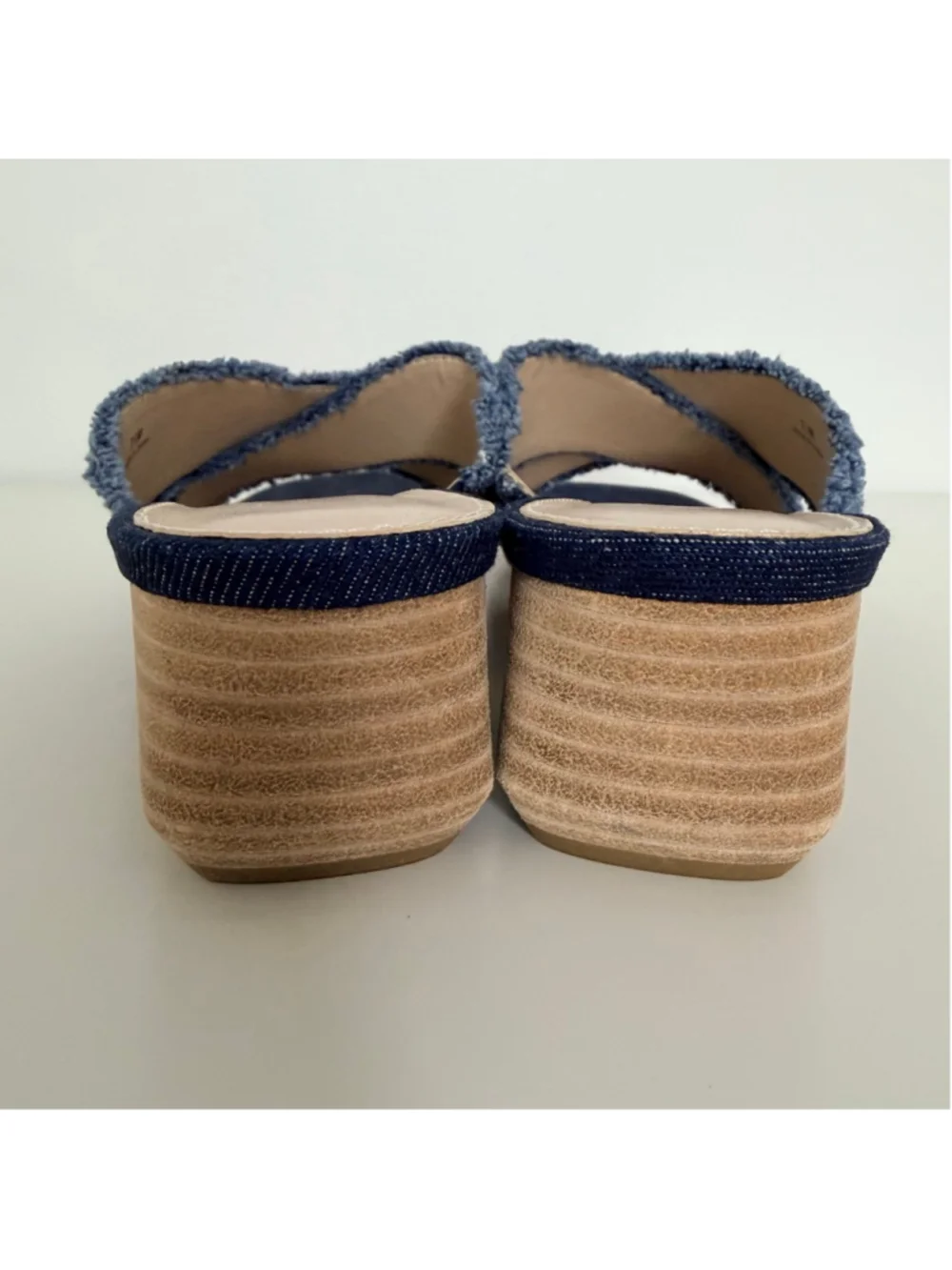 PELLE MODA Tash Chain Slide Blue Denim Block Heel Sandals Women's Size 7.5